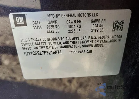 2015 Chevrolet Malibu 1Lt z USA, uszkodzony, nr VIN 1G11C5SL7FF215874